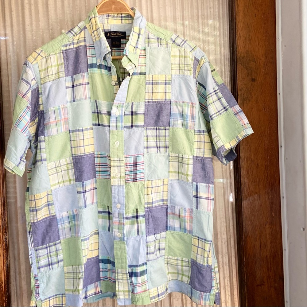 Brooks Brothers Madras Plaid Patchwork Shirt Large